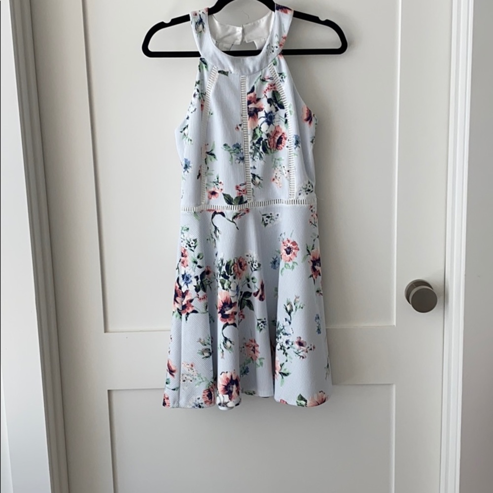 Girls Crystal Doll Blue Floral Dress